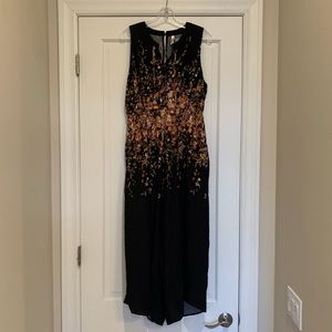 Black floral printed flowy maxi jumpsuit